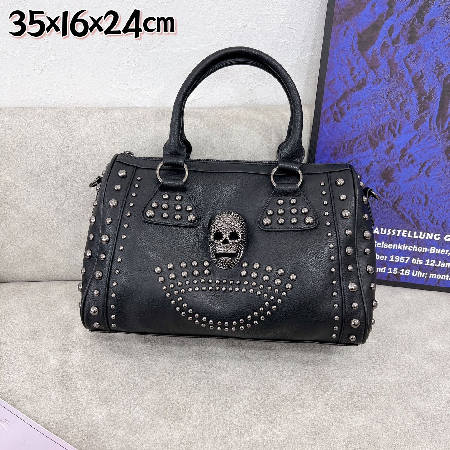Women's Punk Rivet Soft Leather Skull Large Handbags