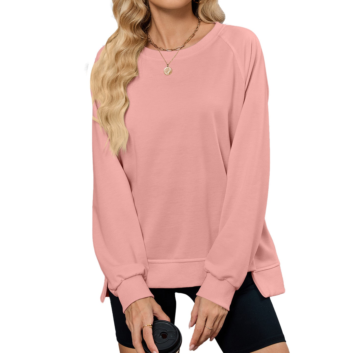 Women's Color Thread Round Neck Long Sleeve Tops