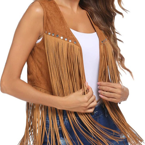 Durable Classic Women's Tassel Suede Mid-length Vests