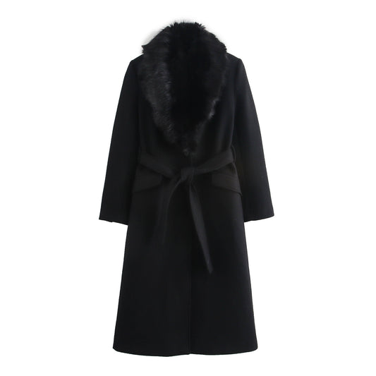 Autumn Fur Collar Belt Temperament Woolen Coats