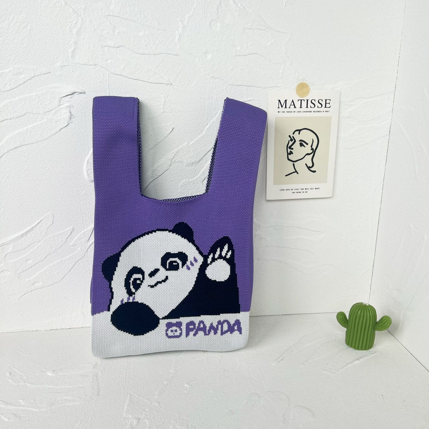 Women's High-grade Panda Knitted Polyester Knit Phone Bags