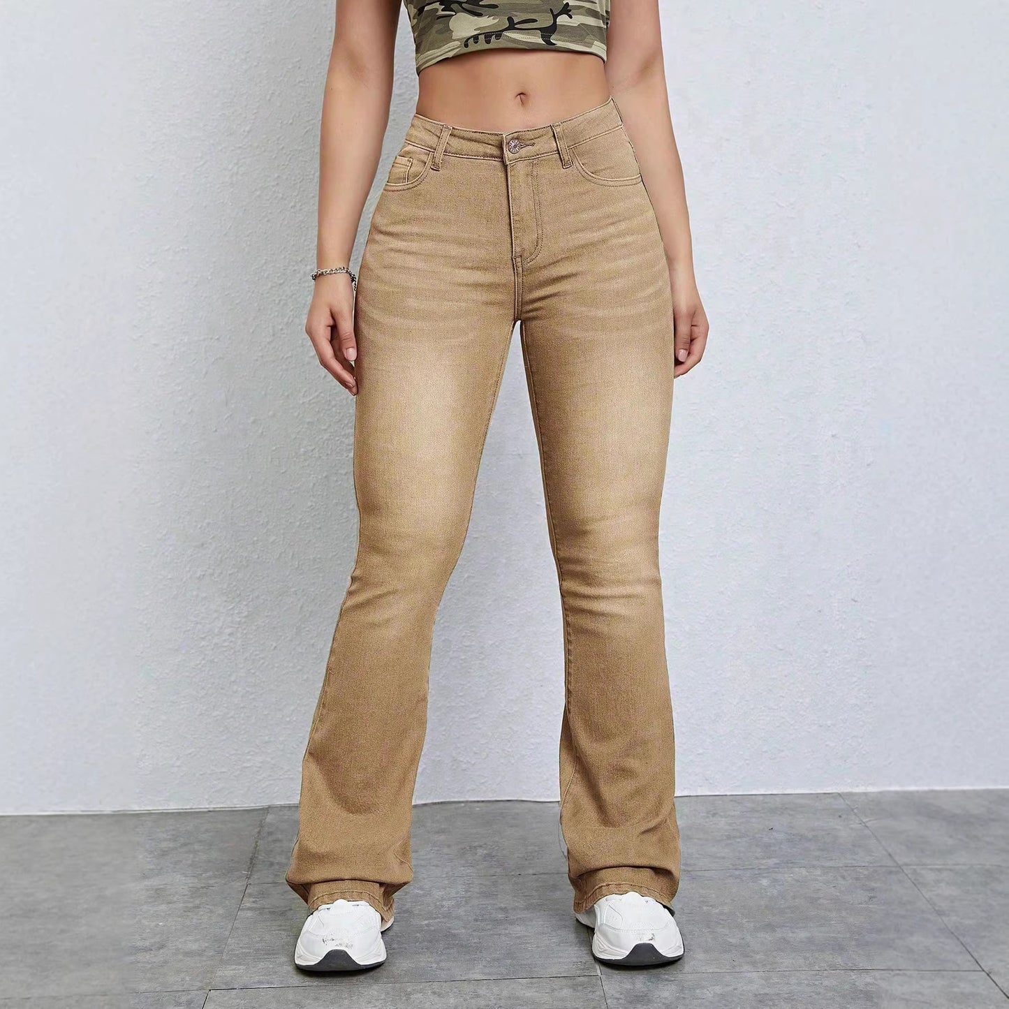 Women's Worn Street Slim Fashion Khaki Jeans