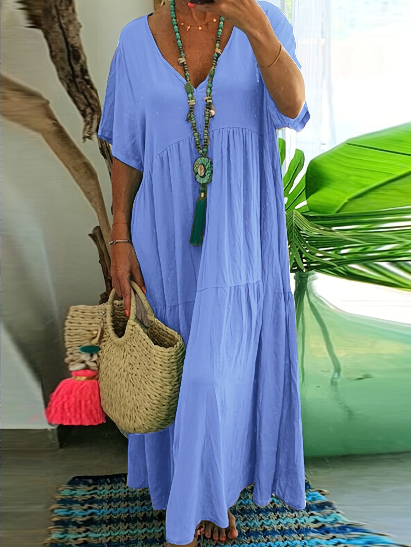 Women's Solid Color Loose Sleeve Large Swing Shorts