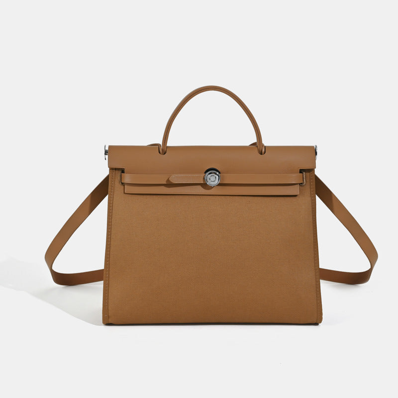 Cowhide Canvas Color Matching Design Large Handbags