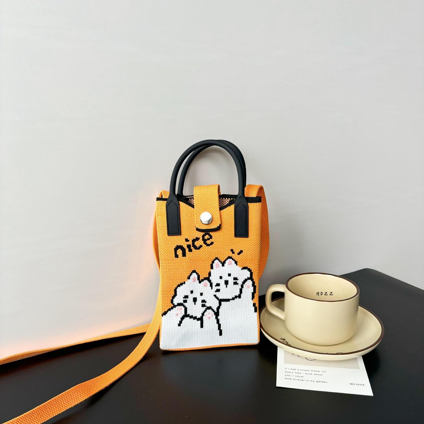 High Sense Mobile Cartoon Knitted Dopamine Bags
