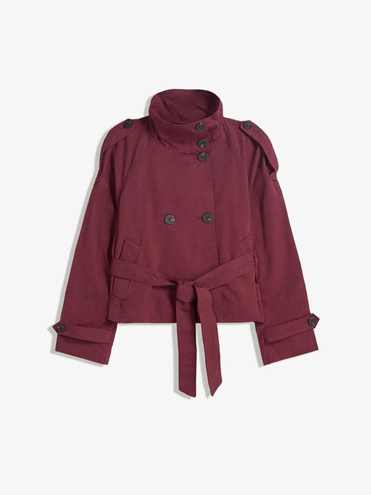 Retro Lapels Design Double Breasted Lace Up Coats