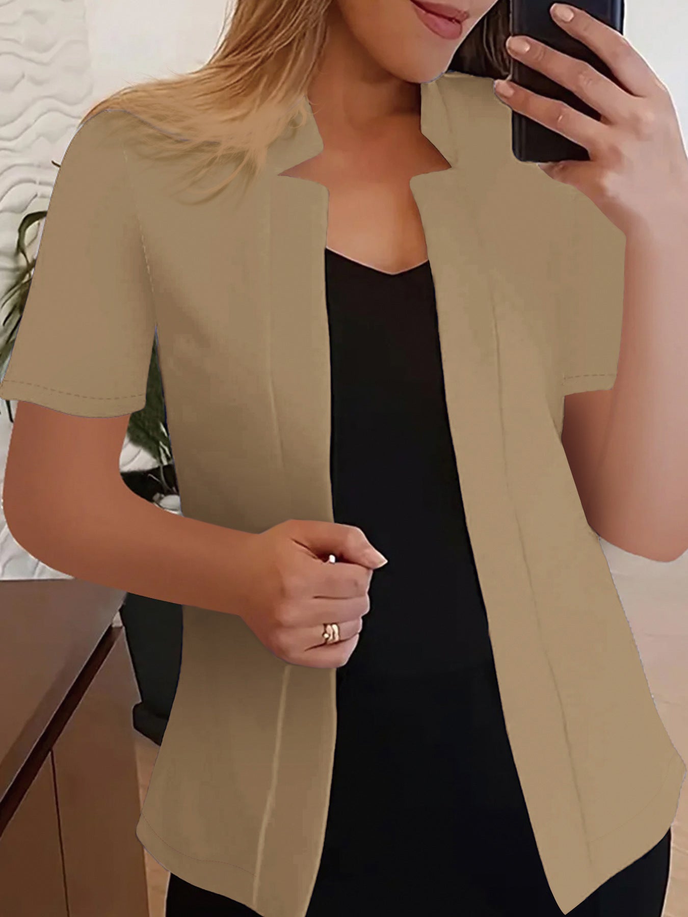 Solid Color Sleeve Stand Collar Outerwear Shorts