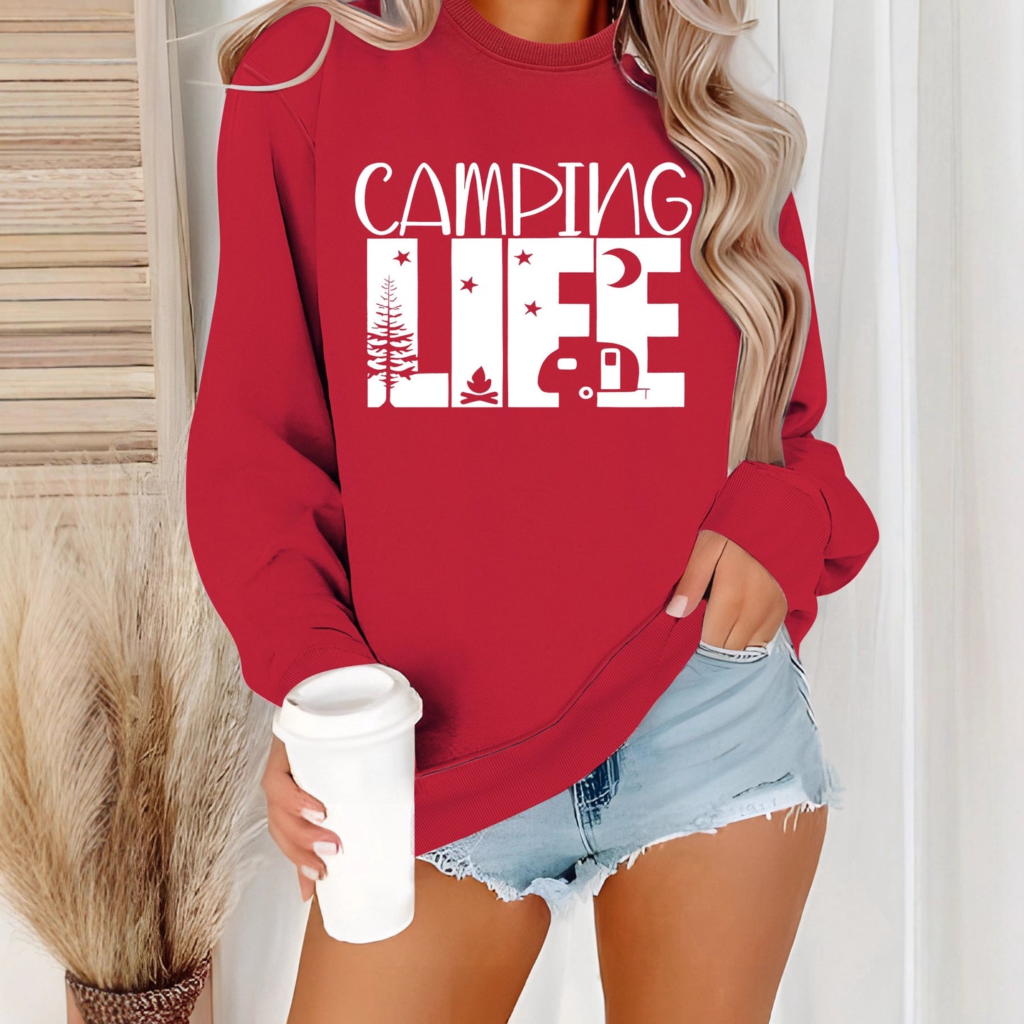 Women's Neck Letter Print Casual Long Sleeve Women's Sweater, Sweater