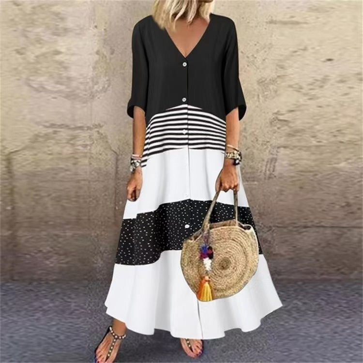 Attractive Summer Sleeve Long Pullover Color-matching Shorts
