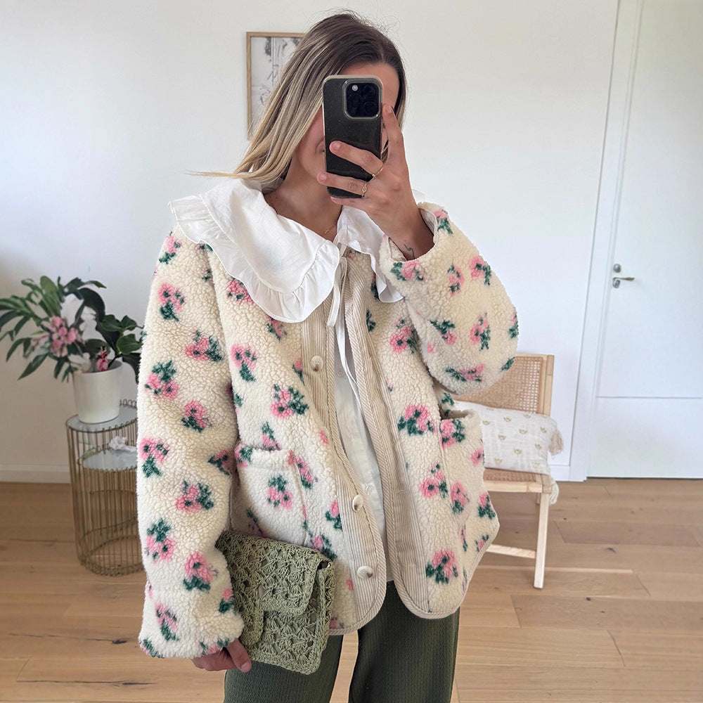 Sweet Fresh Warm Comfortable Floral Polar Coats