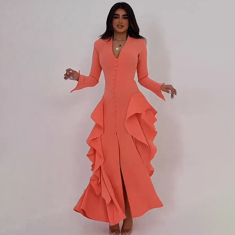 Summer Long Slit Elegant Ruffle Dress Dresses