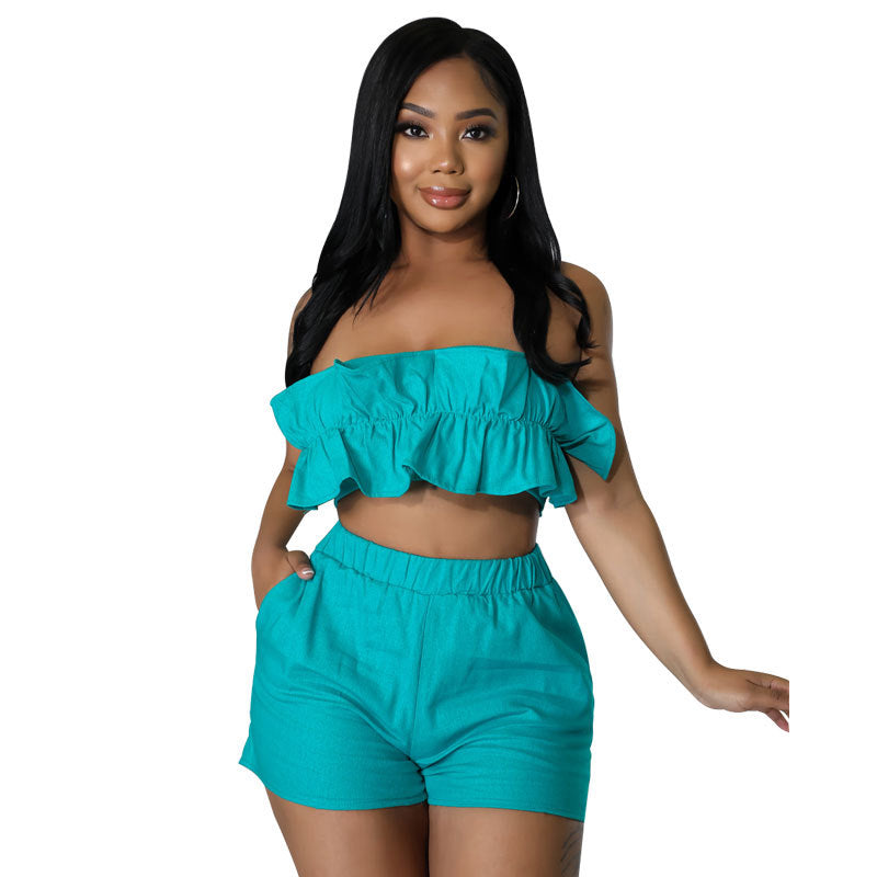 Women's Solid Color Sexy Tube Summer Wear Fashion Casual Suit