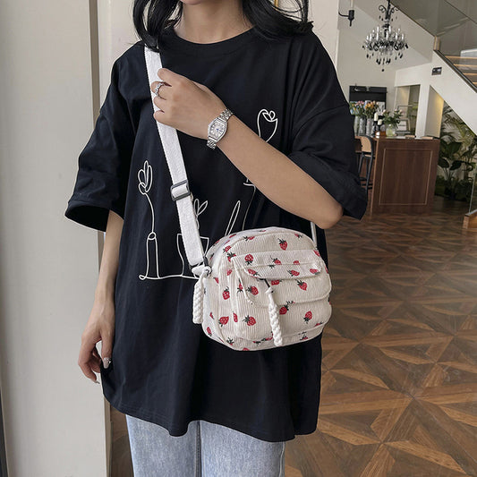 Women's Corduroy Cloth Korean Style Fashion Strawberry Crossbody Bags