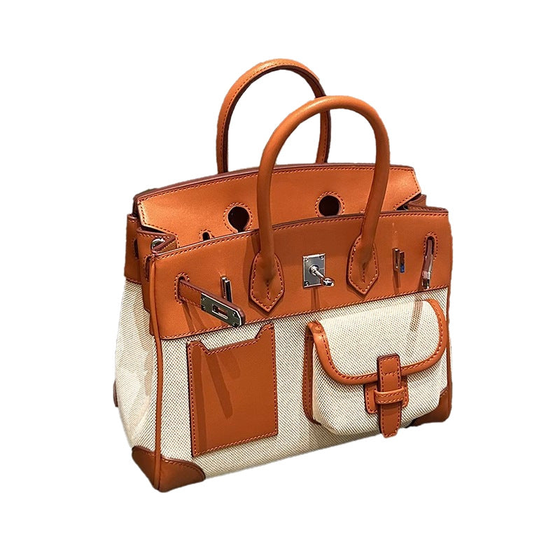 Women's Contrast Color Canvas Stitching Large Bags