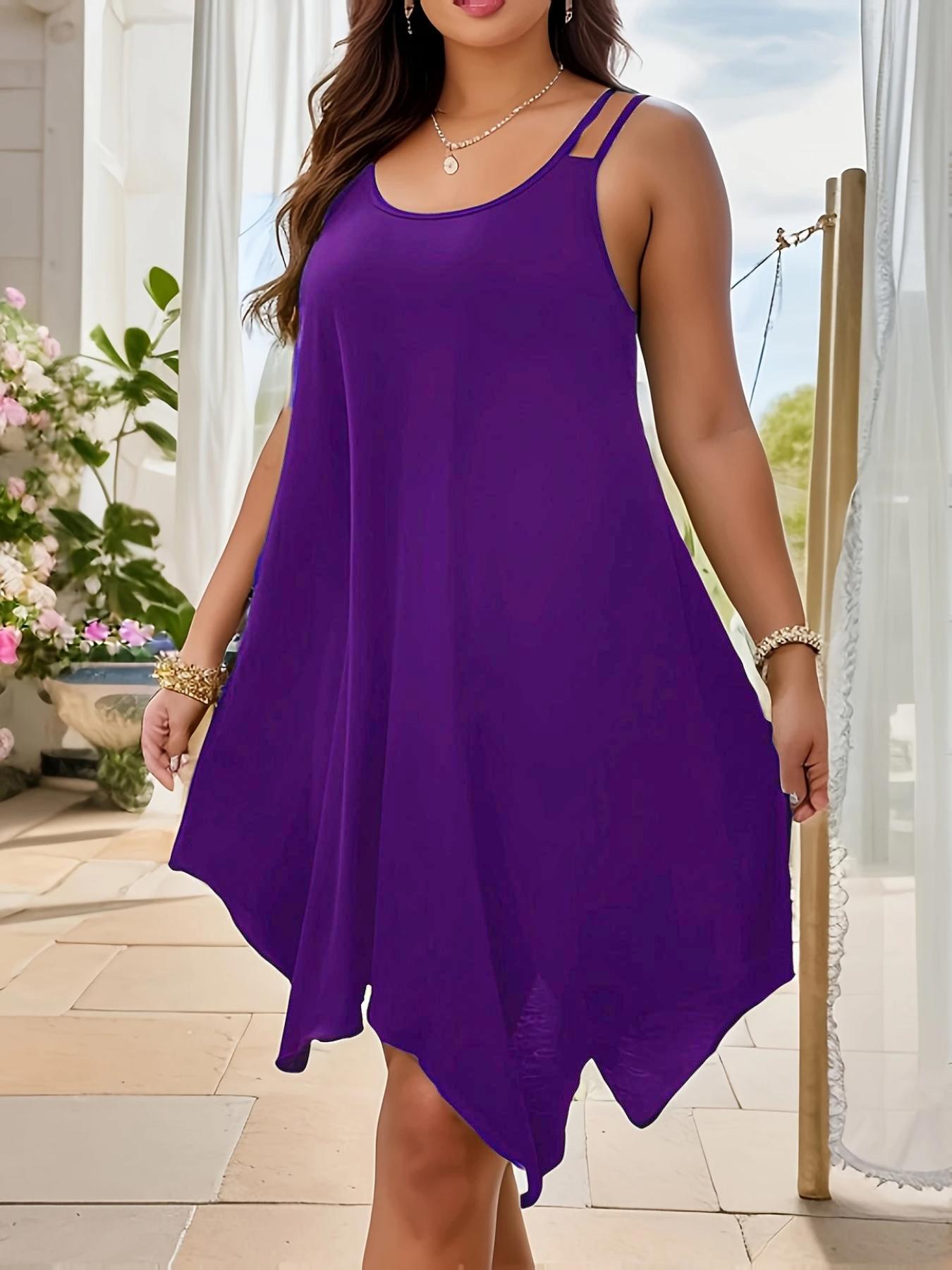 Women's Strap Summer Casual Asymmetric Hem Round Dress