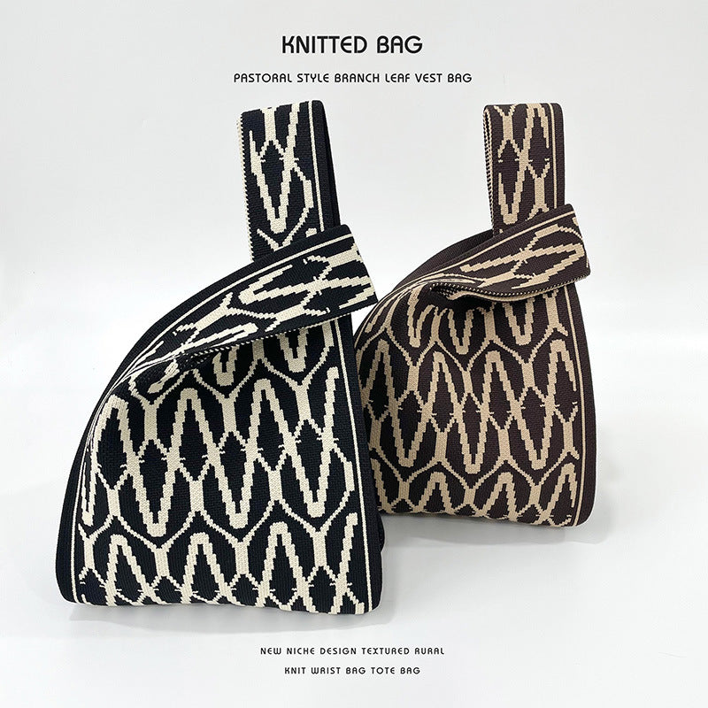 Korean Style Versatile Knitted Contrast Color Tote Bags