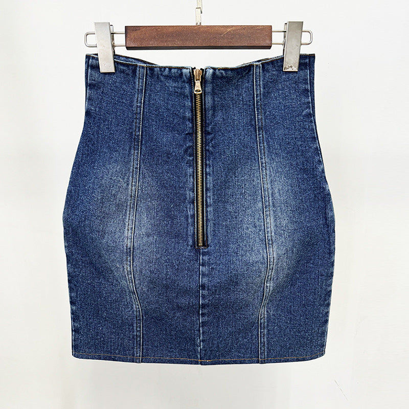 Durable Elegant Slim Double-breasted Washed Denim Small Suit
