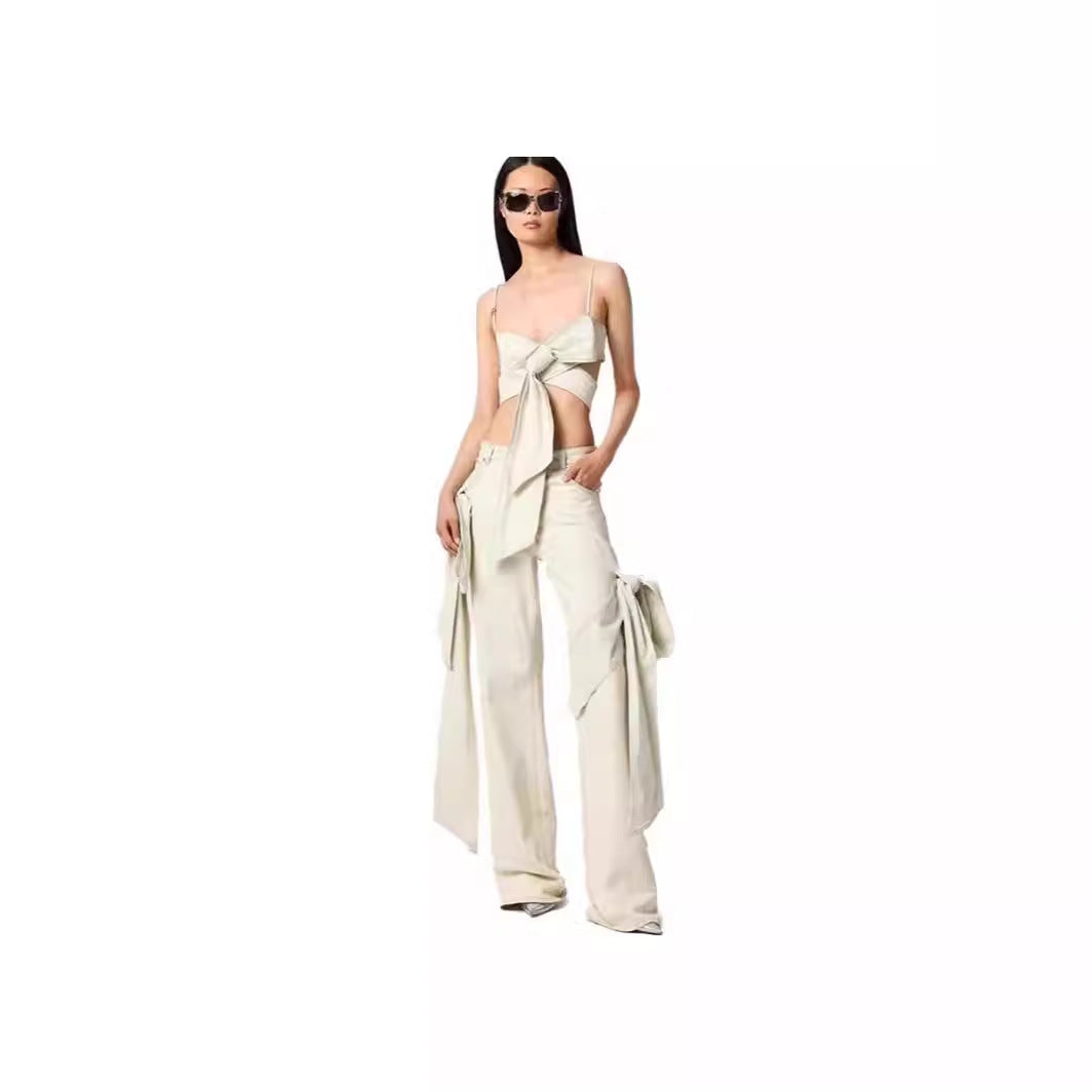Three-dimensional Bow Tube Knot Straight Wide Suits