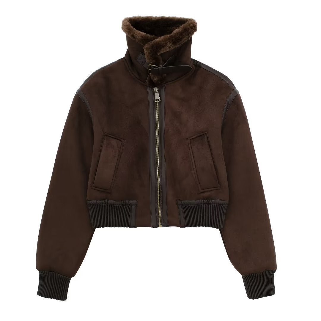 Women's Warm Brown Fur Hot Locomotive Style Tops