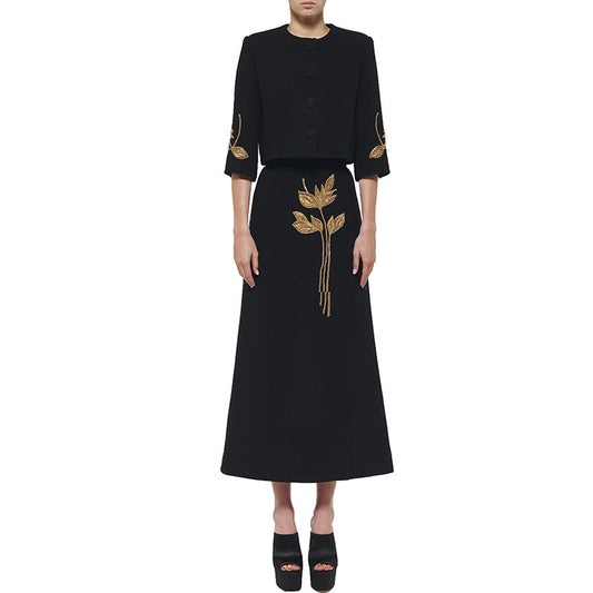 Creative Dignified Flowers Beaded Sleeve Mid-length Suits