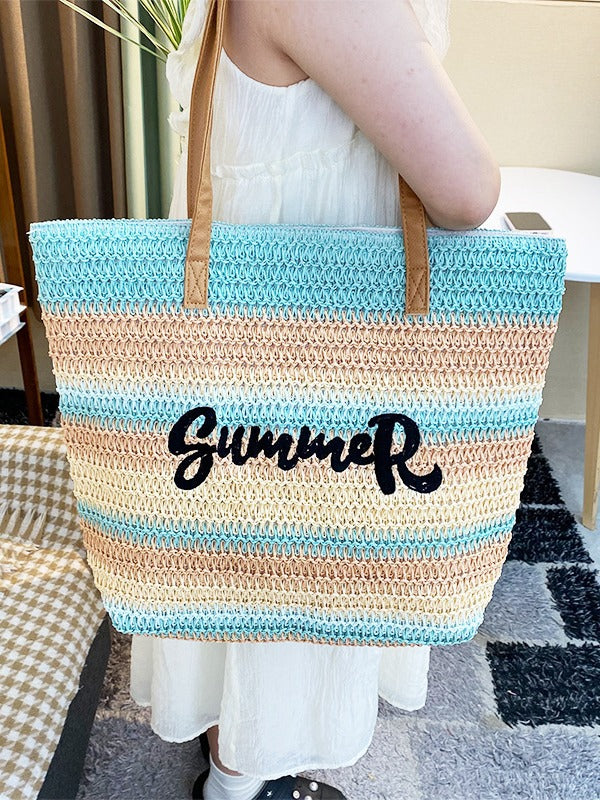 Summer Handmade Embroidery Three-dimensional Flower Letter Tote Bags