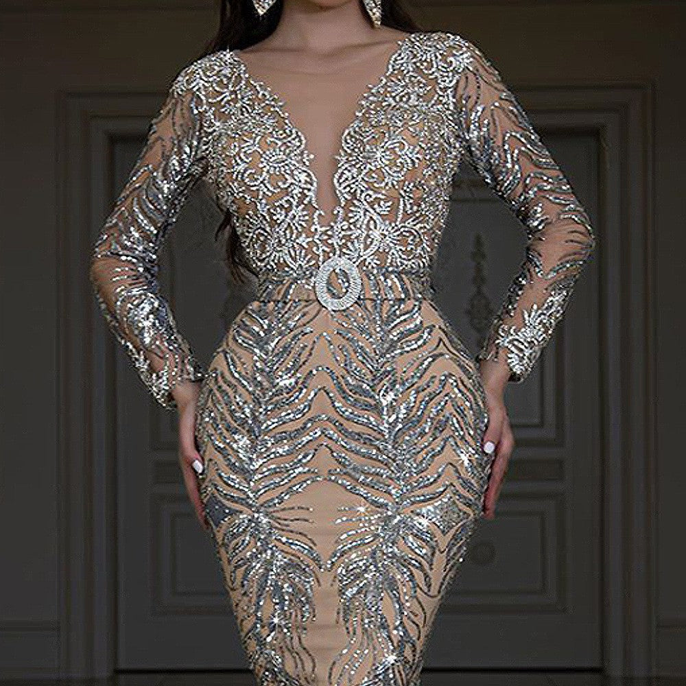 Women's Bronzing Long-sleeved Slim Sexy Fishtail Mopping Wedding Dresses