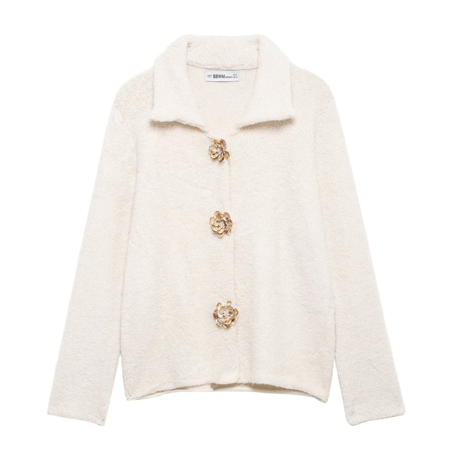 Women's Artificial Wool Belt Flower Button Knitted Sweaters