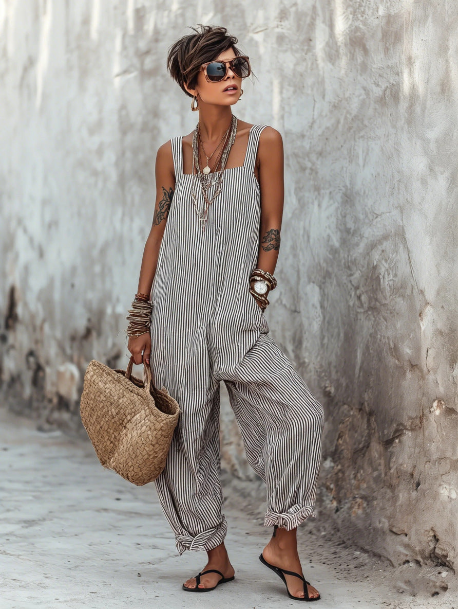Women's Summer Idle Style Suspender Thin Stretchy Casual Beach Jumpsuits