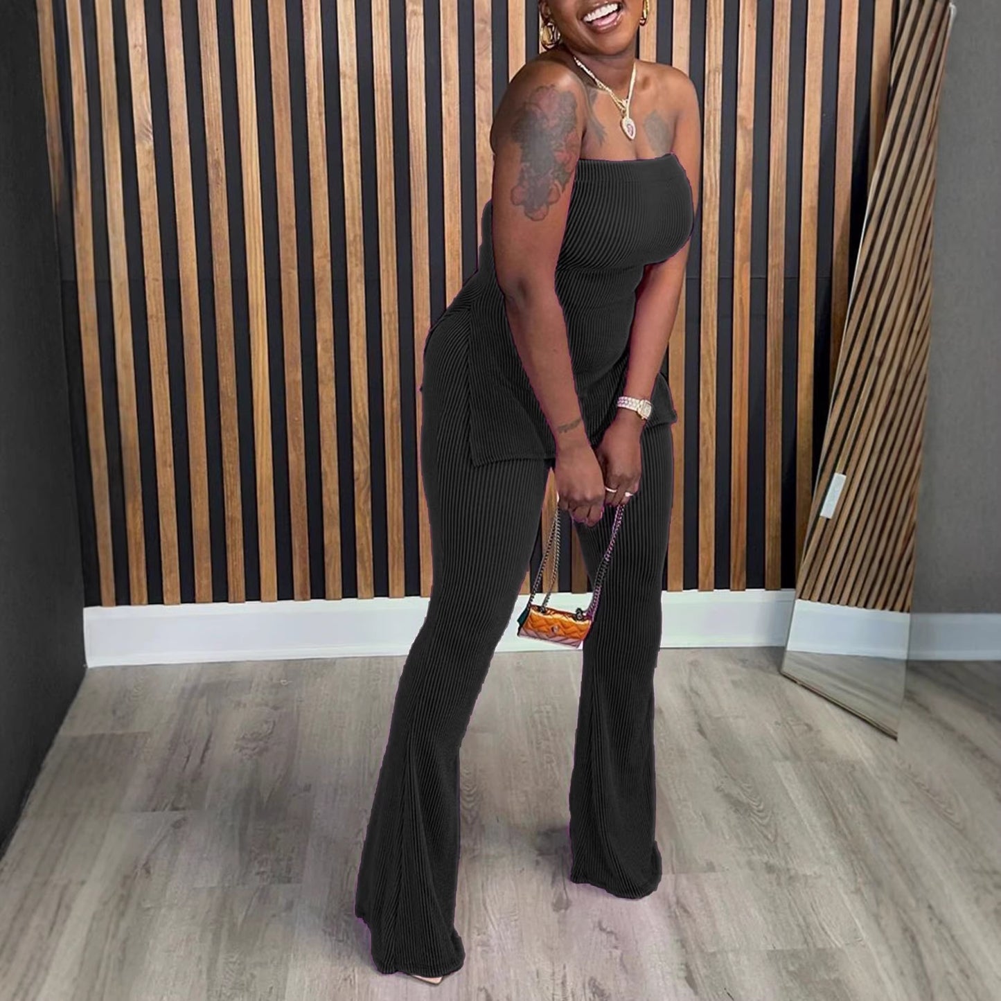 Bandeau Sexy Solid Color Ladies Two-piece Fashion Casual Suit