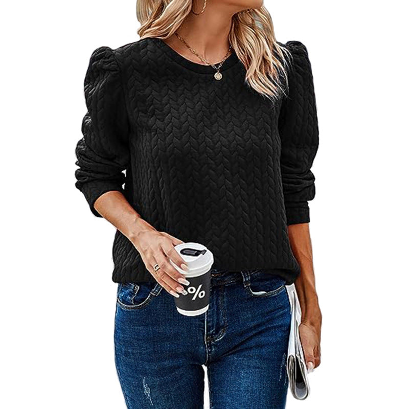 Women's Round Neck Bubble Long Sleeve Air Sweaters