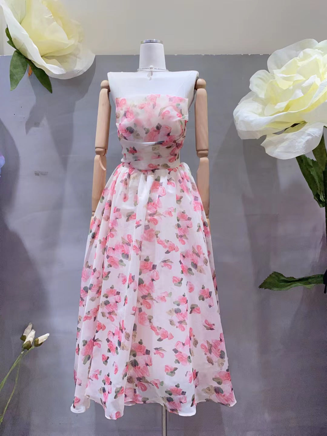 Korean Style Sleeveless Floral Cake Dress Dresses