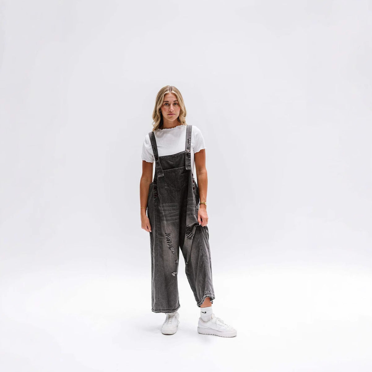 Women's Make Old Ripped Loose Wide Leg Comfortable Leisure Jeans