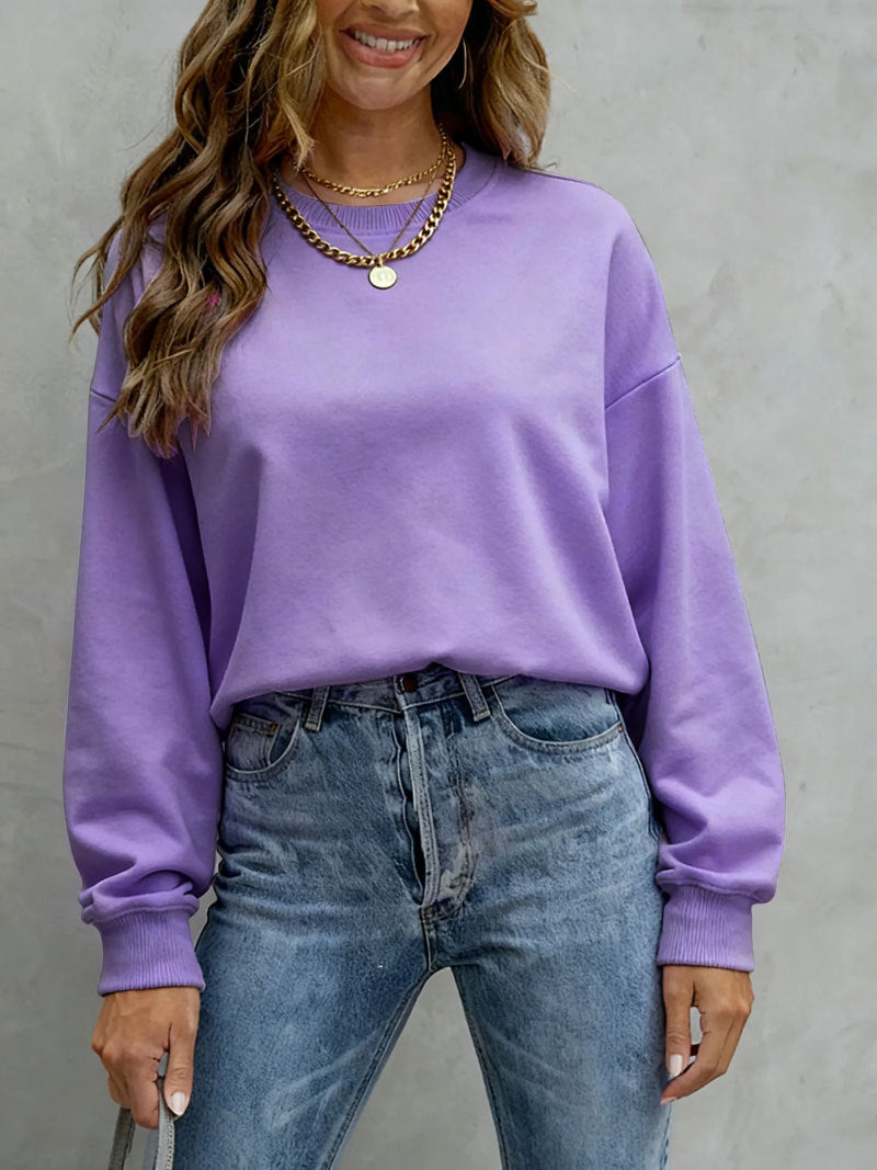 Women's Solid Color Casual Loose Crew Neck Sweaters