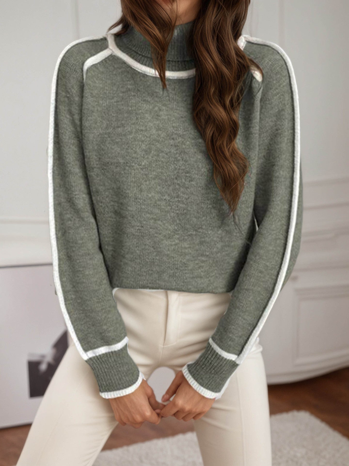 Women's Long-sleeved Pullover Turtleneck Solid Color Loose Sweaters