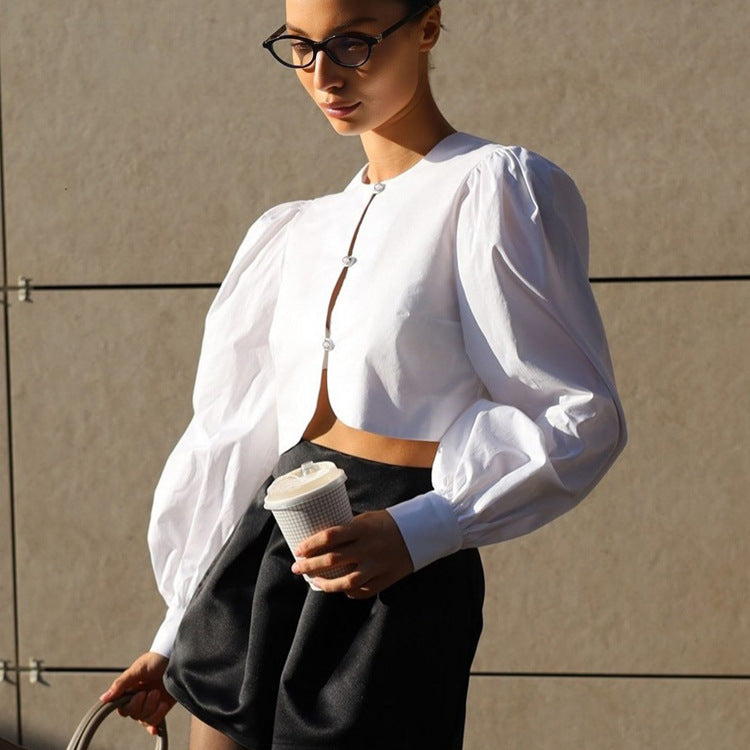 Women's Simple Niche Design Cotton Shirt Round Blouses
