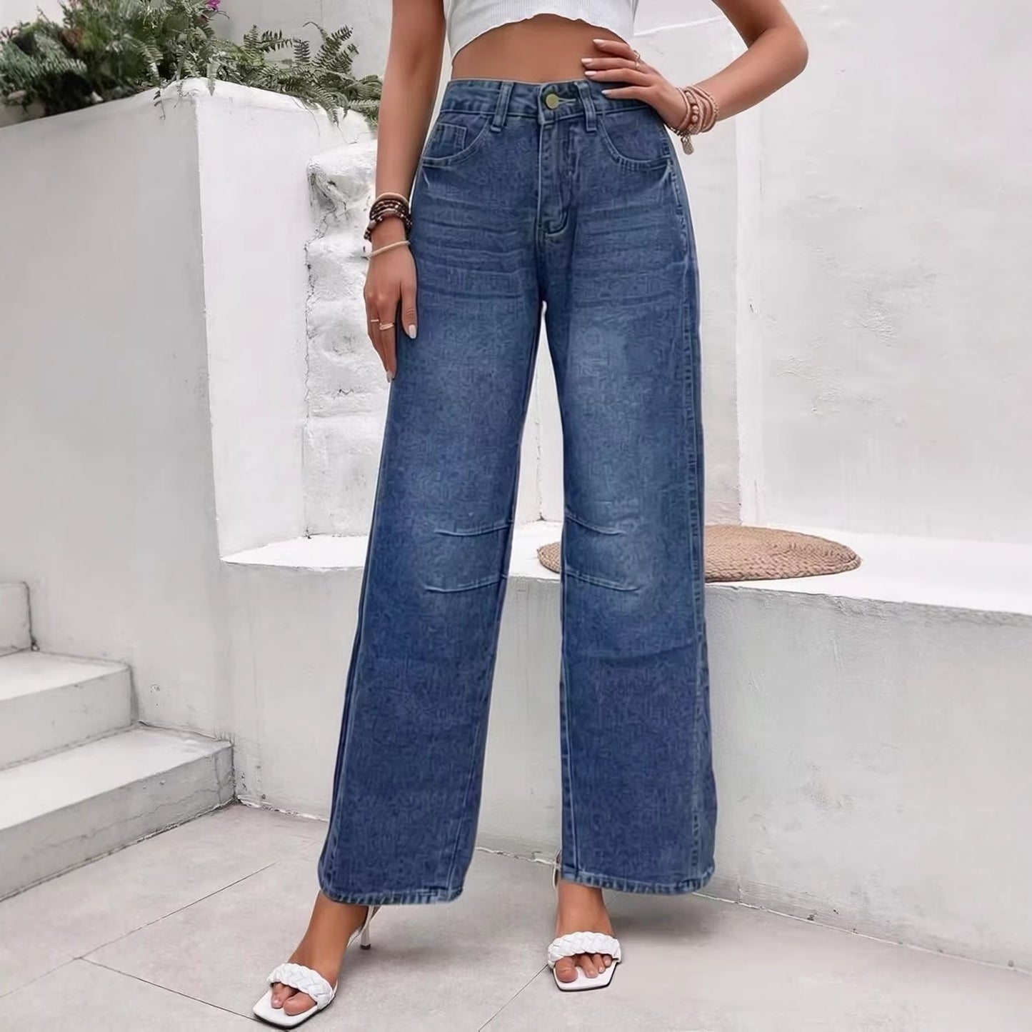Women's Source Casual Fashion Wash Loose Mid Jeans