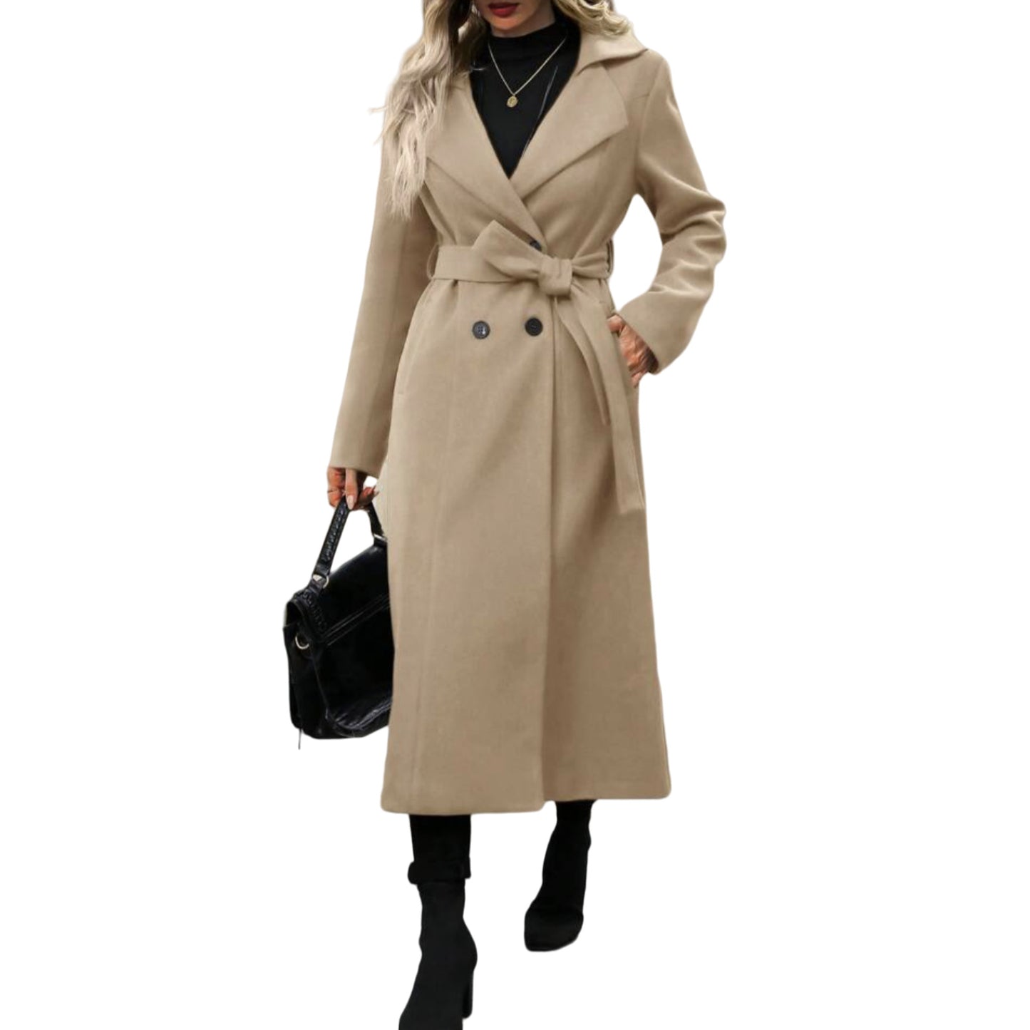Women's Woolen Lace Up Double Breasted Extended Coats