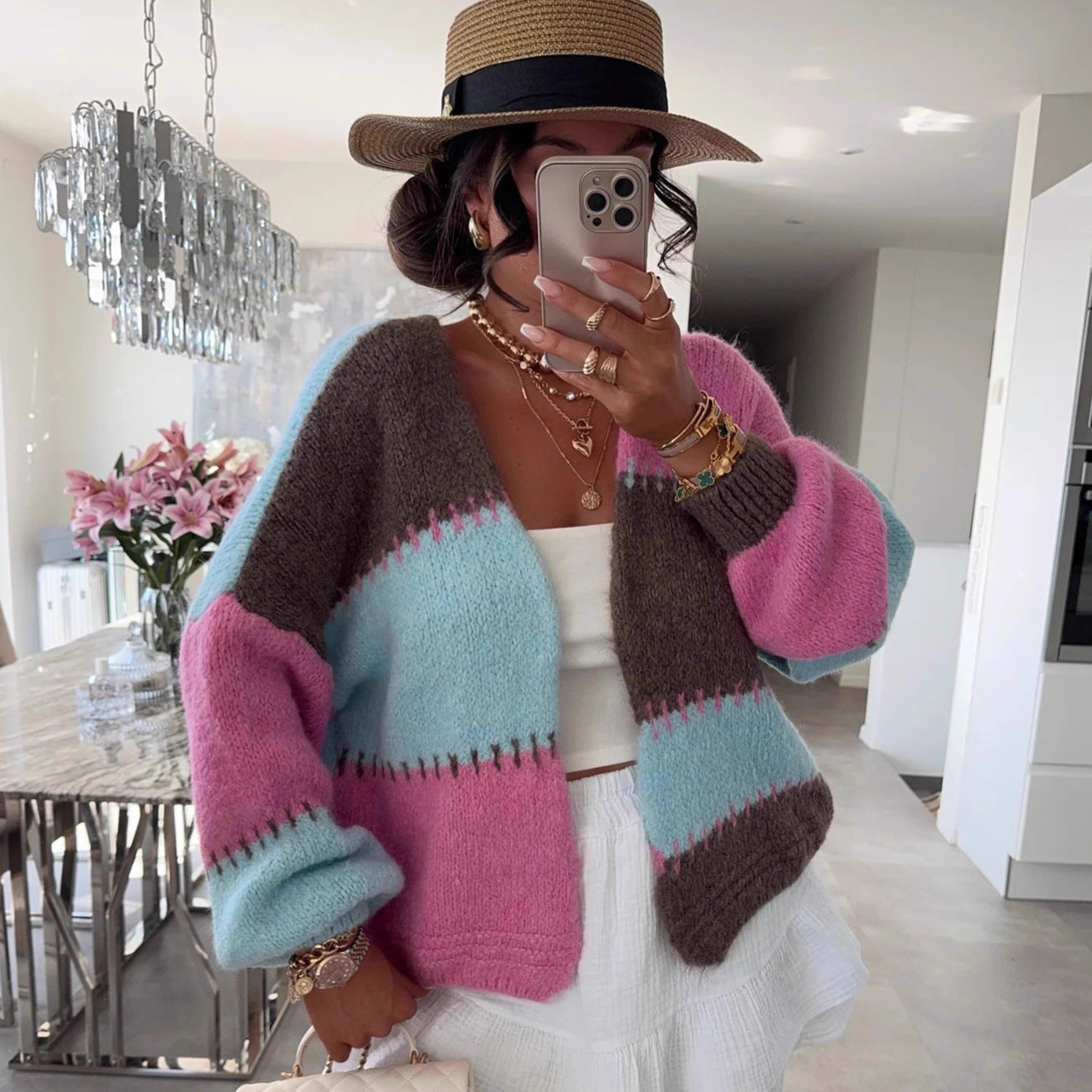 Women's Dopamine Color Matching Refreshing Stylish Knitted Sweaters