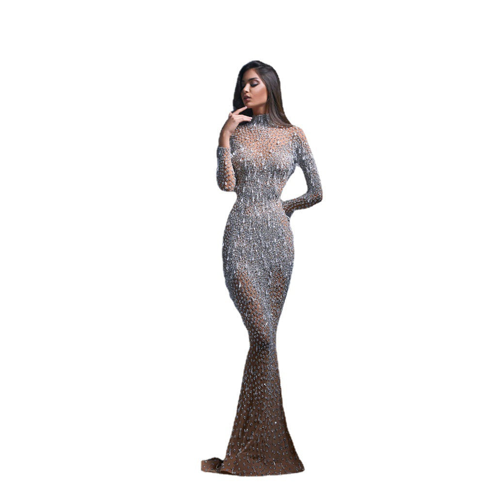 Women's Spring Mesh Long Sleeve Slim Sexy Wedding Dresses