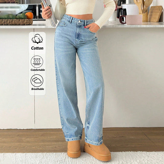 Women's Retro Washed High Waist Stretch Belt Pocket Women's Jeans