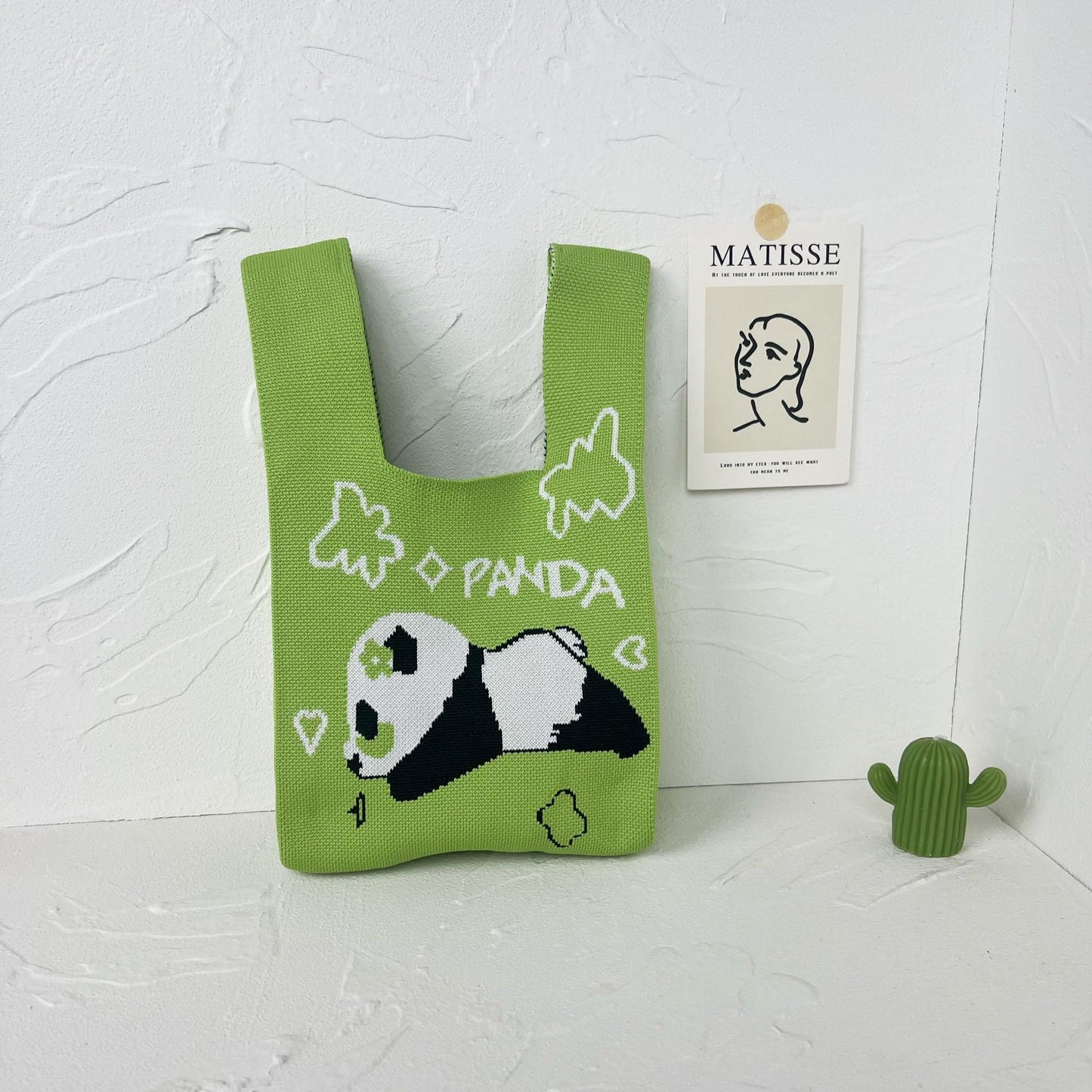 Women's High-grade Panda Knitted Polyester Knit Phone Bags
