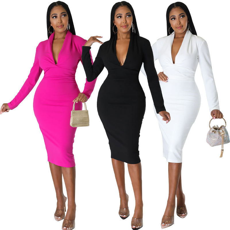 Women's Autumn French Style Long Sleeve Petite Dress