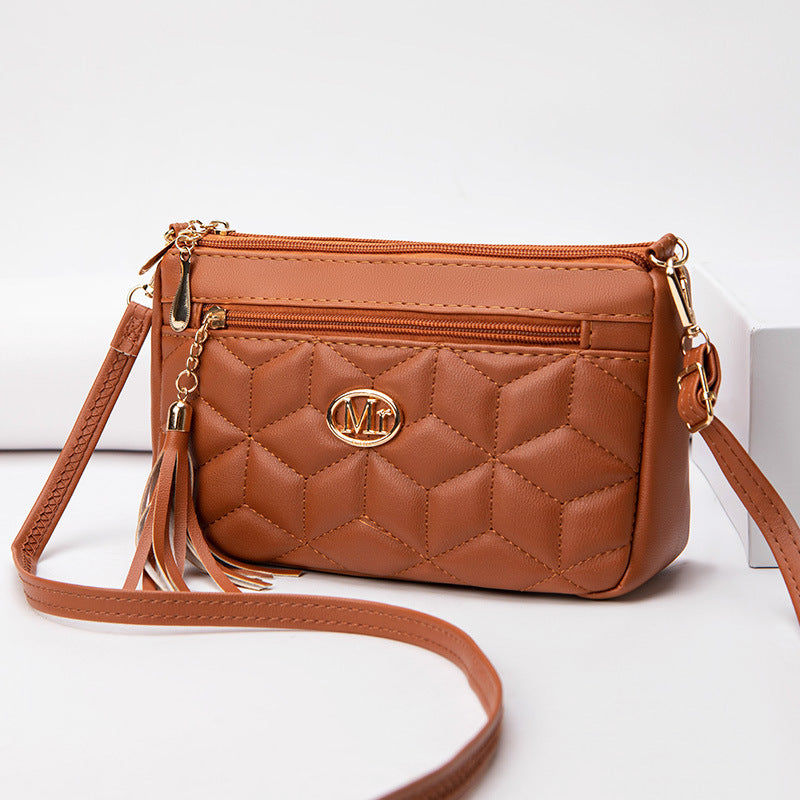 Women's Double Layer Zipper Mother Soft Leather Bags