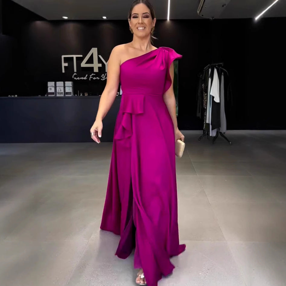 Elegant Slant Shoulder Lace Slimming Dress Dresses