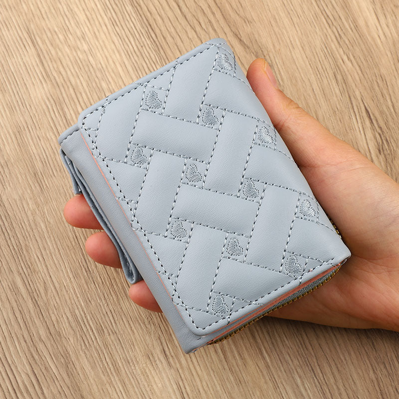 Women's Short Simple Embroidered Love Multiple Slots Ladies Wallets