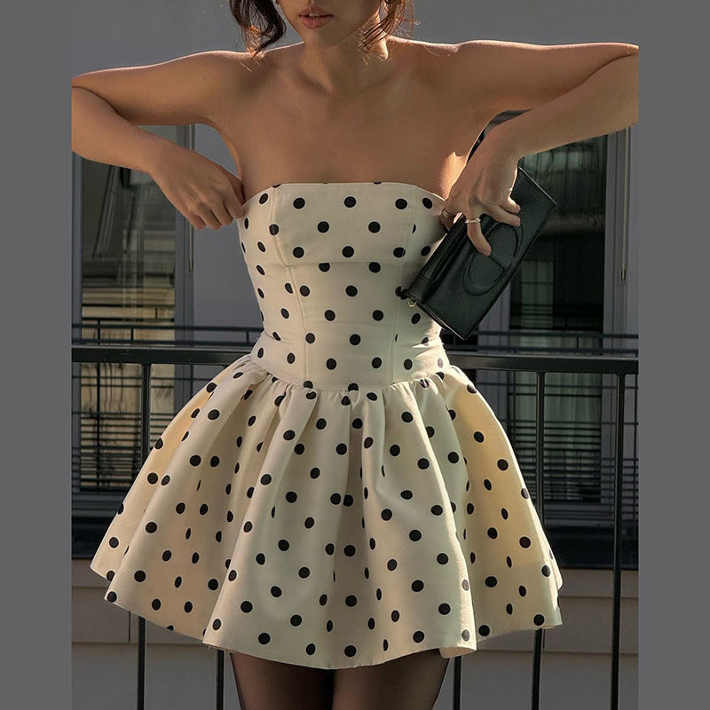 Women's High-grade Polka Dot Vintage Print Bandeau Dresses