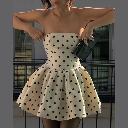 Women's High-grade Polka Dot Vintage Print Bandeau Dresses