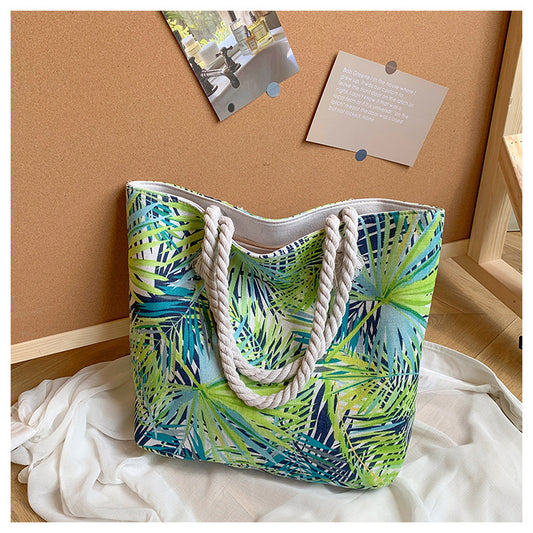 Women's Canvas Large Capacity Thick Rope Fashion Tote Bags