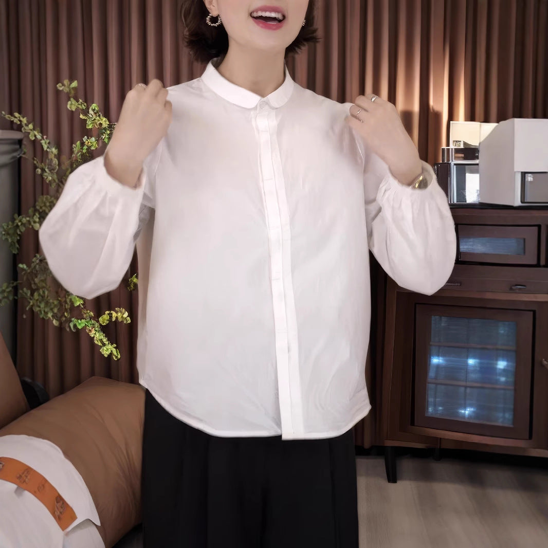 Women's Classic White Long-sleeved Shirt High Quality Tops