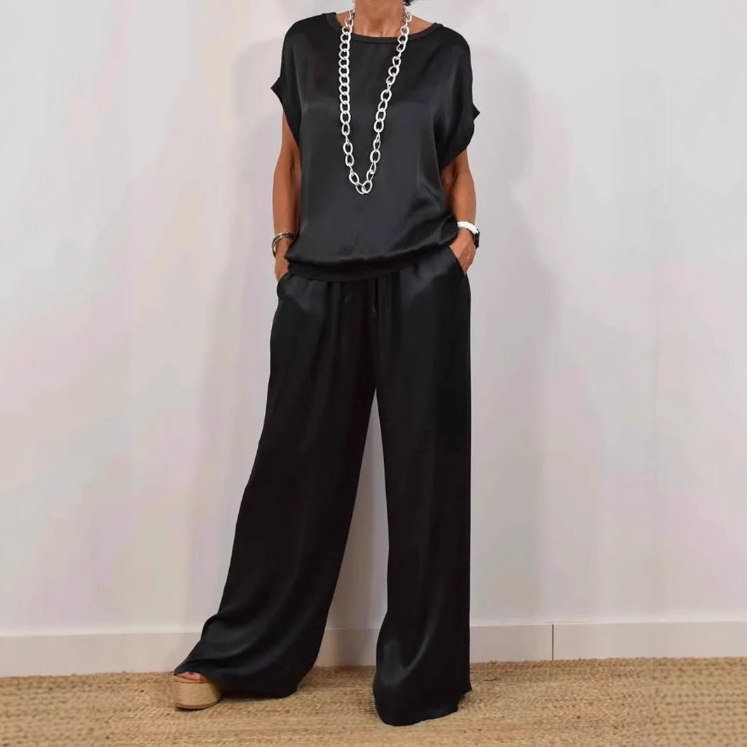 Elegant Trendy Loose Shirt Wide Leg Fashion Casual Suit